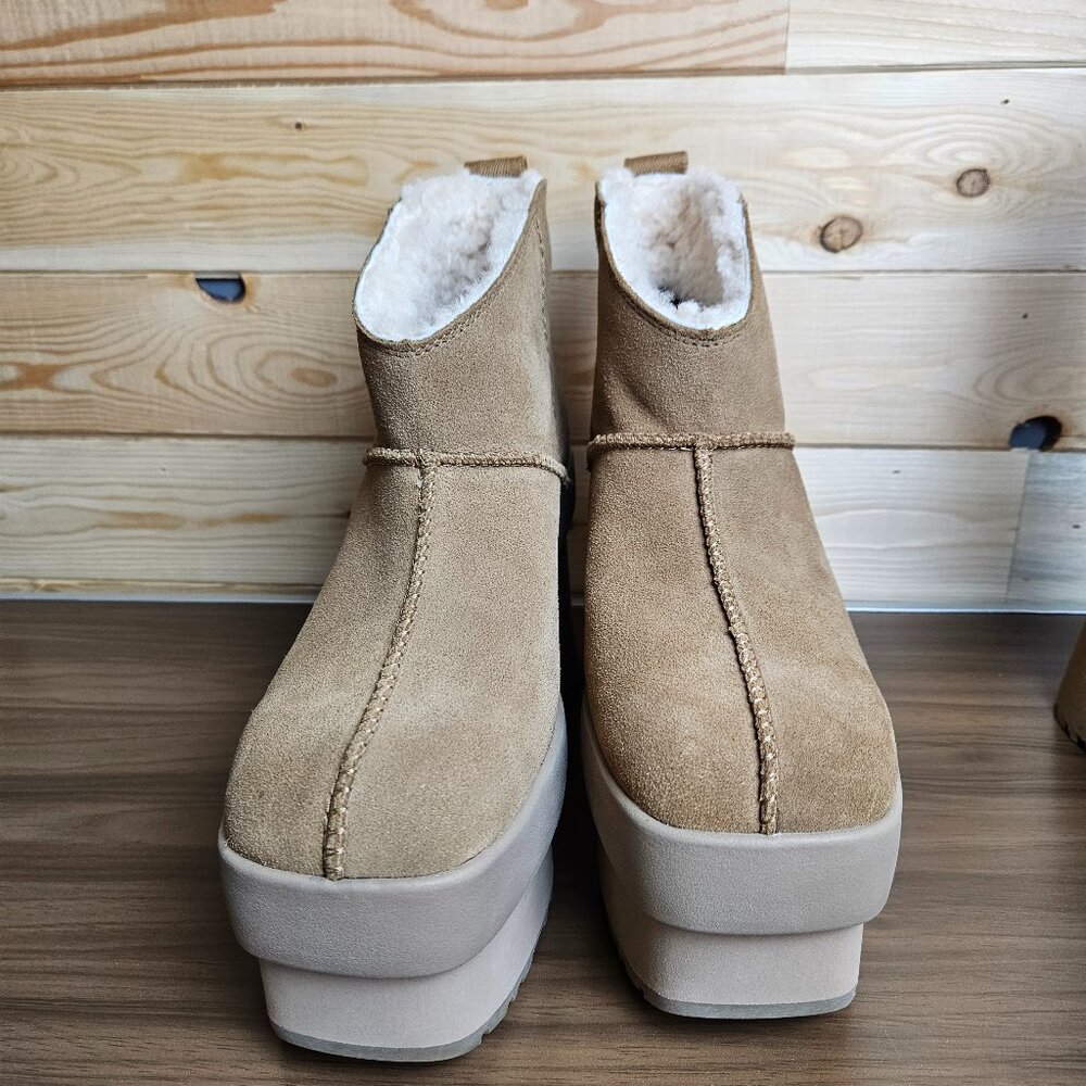 UGG Women's New Heights Platform Mini Chestnut Suede Boots 1157910